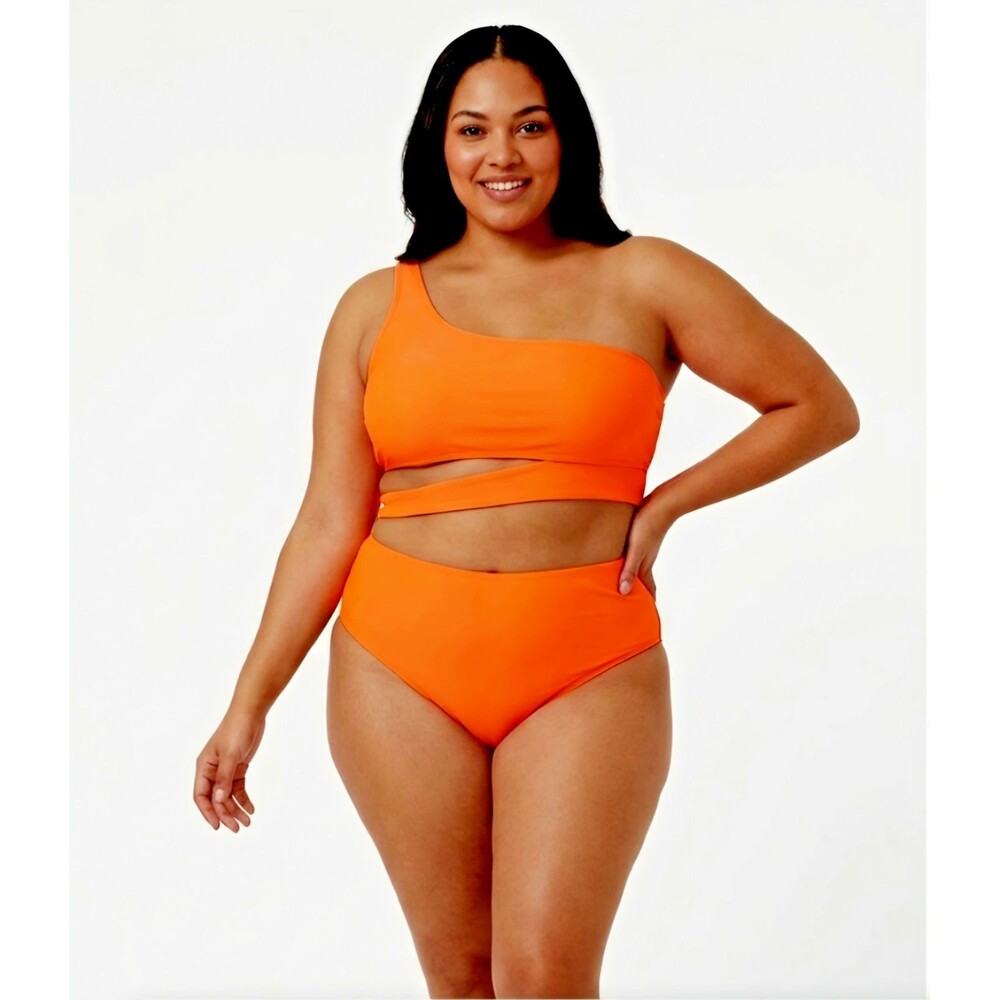 NWOT SHEIN Bright Orange 2-Piece One-Shoulder Cut-Out Bikini Built-In Bra 4XL